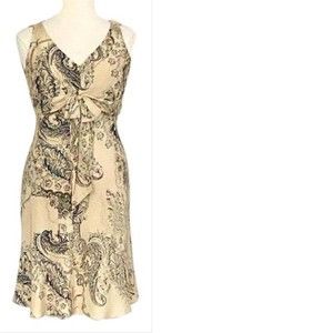 Antonio Melani Gold/Black Sleeveless Silk Paisley Print Cocktail Dress - Size 14